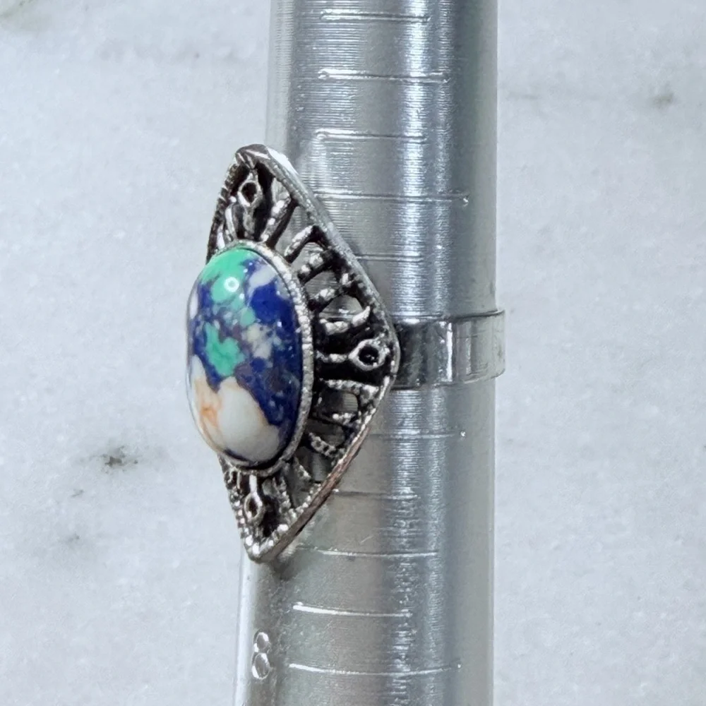 Teardrop Calsilica Accent Ring - Blue & Green